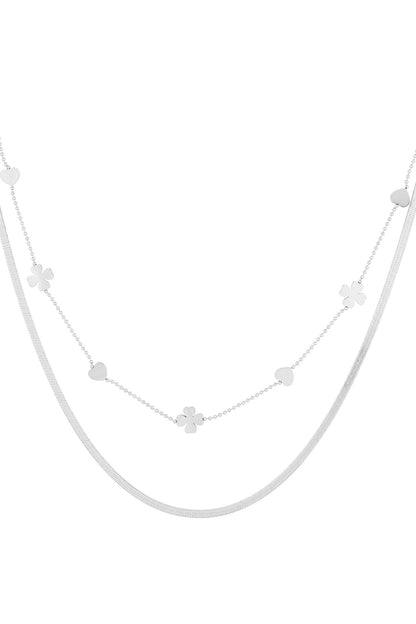double necklace clover heart