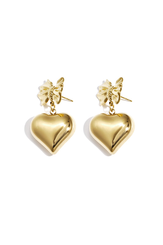 Bow earrings with hanging heart