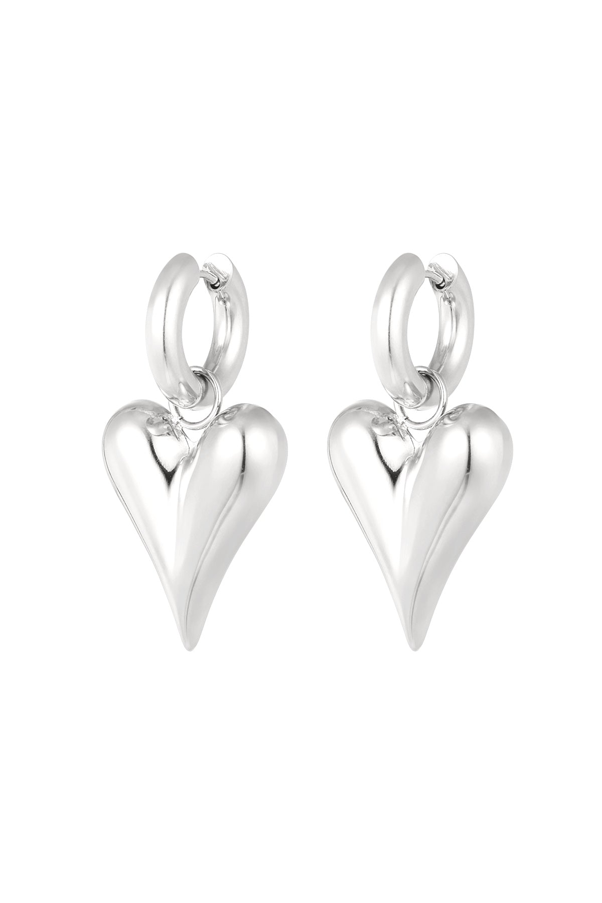 Earrings with heart pendants large - Silver Color color