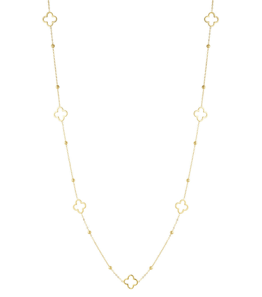 Long necklace with clover charms - Silver Color color