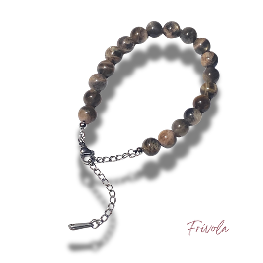 Zwarte Maansteen met Falsh Armband - Stainless Steel