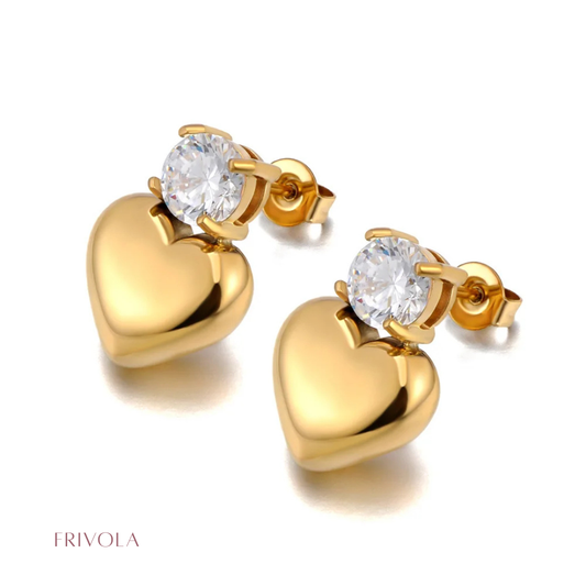 stainless steel goud pvd plated hartjes oorstuds met zirkonia