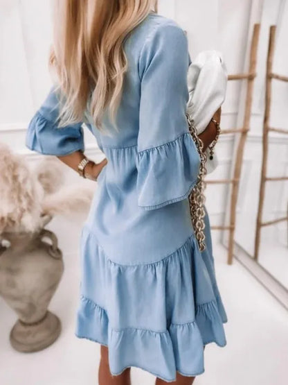 Denim Look A-lijn Tiered Jurk