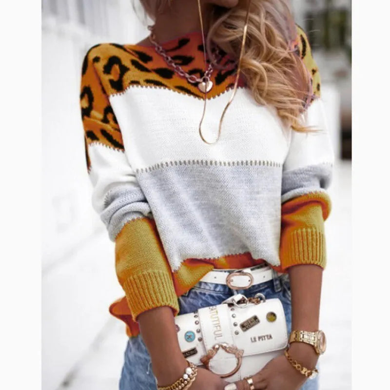 Colorblock Leopard Sweater