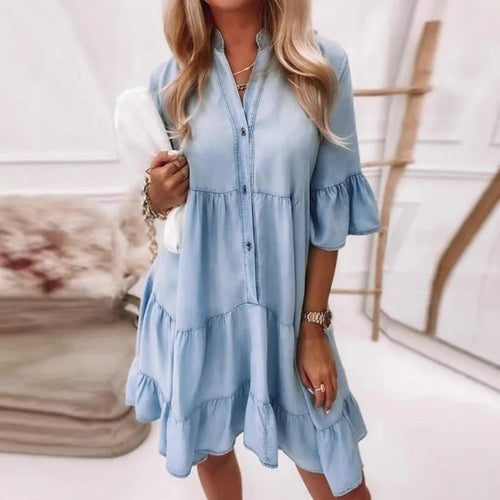 Denim Look A-lijn Tiered Jurk